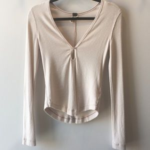 Free People Ivory long sleeve knit top